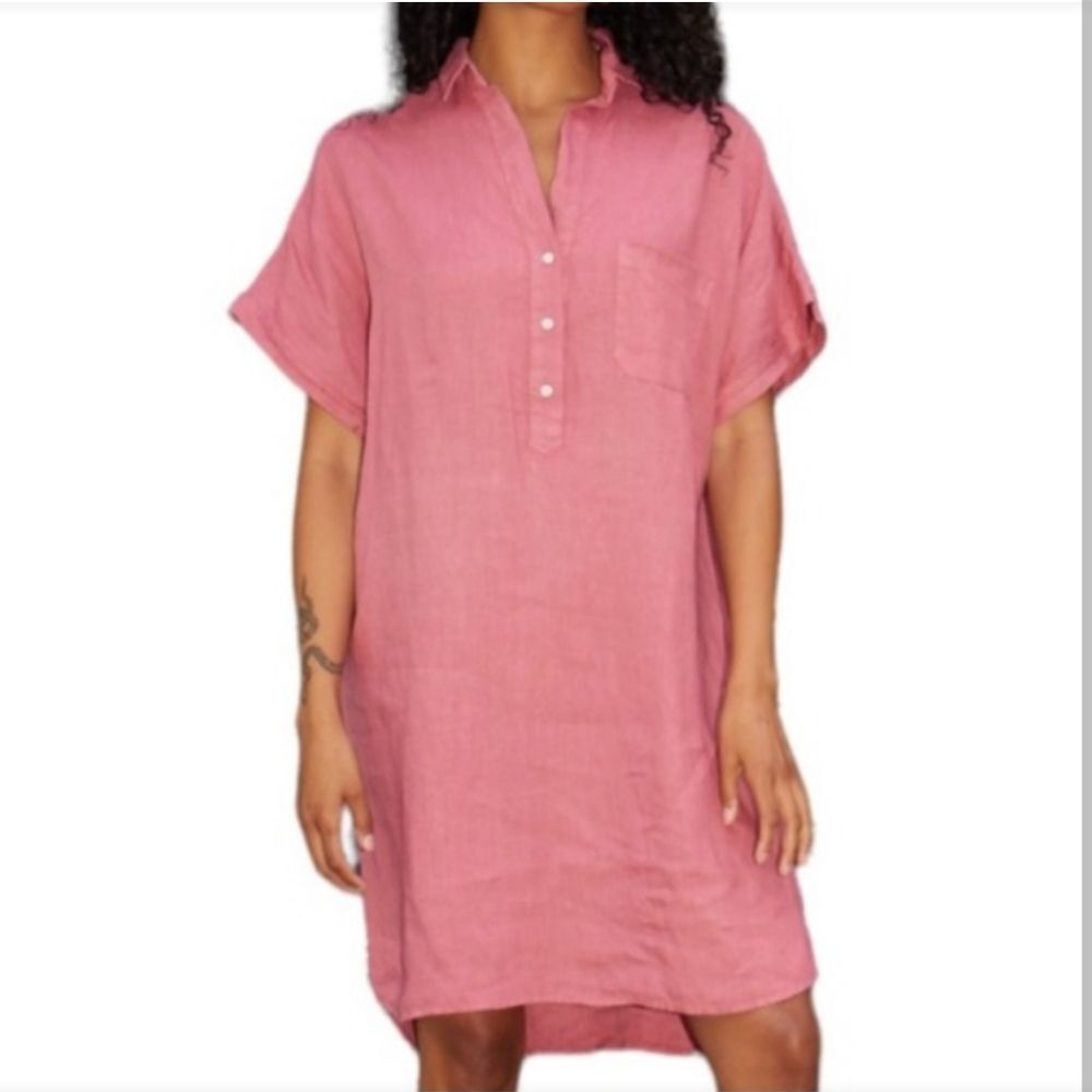 Grayson 100% Linen Short Sleeve Artist Short Shirt Dress Size 5 Pink Salmon XL